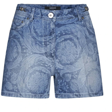 Versace Abstract Patroon Denim Shorts Versace , Blue , Dames - W28,W27,W26,W29