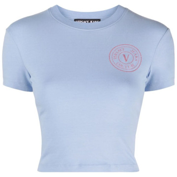 Versace Jeans Couture Lila Glitter Logo T-shirt Versace Jeans Couture , Blue , Dames - XS