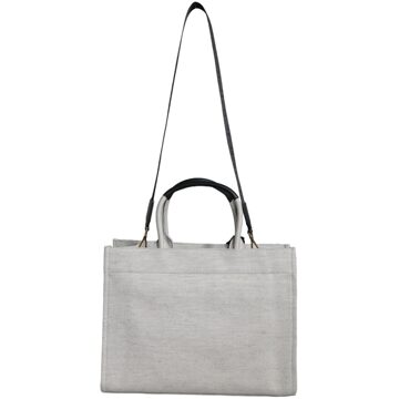 Versace Witte Canvasleren Logo Crossbody Tote Bag met Handvat Zwart/wit