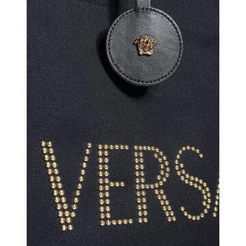 Versace Zwarte Canvas Leren Logo Schoudertas met Handvat
