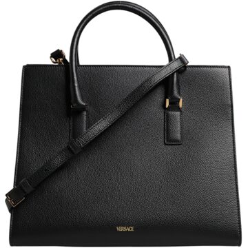 Versace Zwarte Grote Leren Schoudertas met Handvat