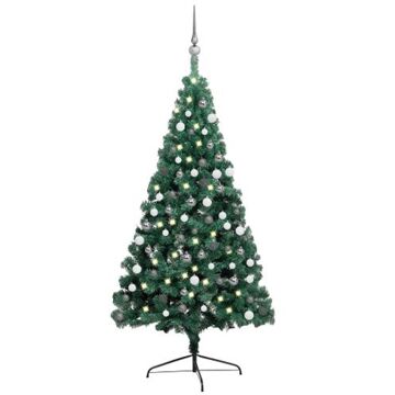 vidaXL Kunstkerstboom met verlichting en kerstballen half 120 cm groen