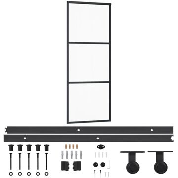 vidaXL Schuifdeur met beslag 76x205 cm aluminium en ESG-glas