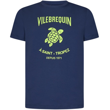 Vilebrequin Blauwe Ribgebreide Crew Neck T-shirts en Polos Vilebrequin , Blue , Heren - 2Xl,Xl,L,M,S