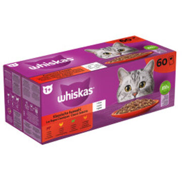 Whiskas 1+ Classic Selectie in gelei multipack natvoer kat maaltijdzakjes 1 verpakking (60 x 85 g)