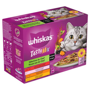 Whiskas 1+ Tasty Mix Keuze van de Chef in saus multipack natvoer kat maaltijdzakjes 1 verpakking (60 x 85 g)