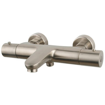 Wiesbaden Badkraan Caral Thermostatisch Opbouw Rond Geborsteld Staal 2 Greeps met Onderuitloop