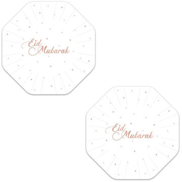 Witbaard 8x stuks Ramadan Mubarak thema bordjes wit/rose goud 18 cm - Feestbordjes Multikleur