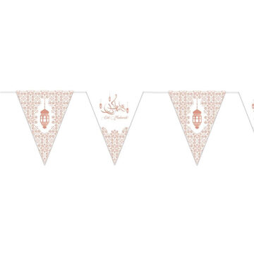 Witbaard Ramadan Mubarak thema papieren vlaggenlijn/slinger wit/rose goud 3 meter