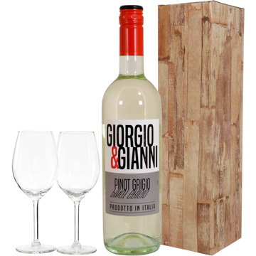 Witte wijn Pinot Grigio en 2 wijnglazen