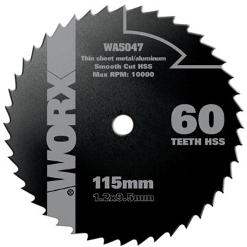 WORX Cirkelzaagblad HSS Ø 115x9 mm, Z 60 W-tanden