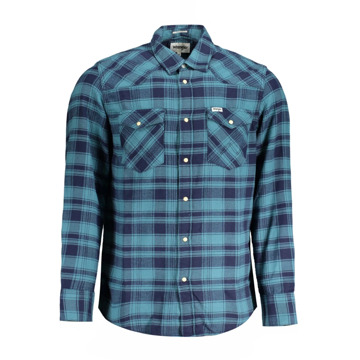 Wrangler Blauwe Flanellen Western Overhemd, Regular Fit Wrangler , Blue , Heren - 2Xl,Xl,L,M,S