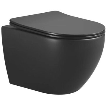 Xellanz Wandcloset Nibiru Rimless met Softclose Zitting 48 cm Mat Zwart Xellanz