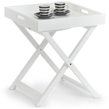 Zeller Bijzettafel - inklapbaar - wit - hout - 40 x 46,5 cm - afneembaar dienblad