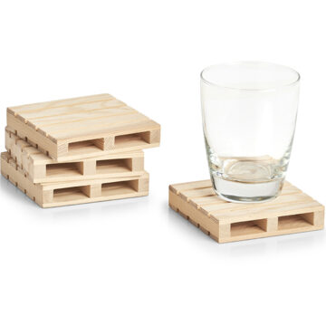 Zeller Luxe houten glazenonderzetters - pallet vorm - 4x stuks - 10 x 10 cm - hout